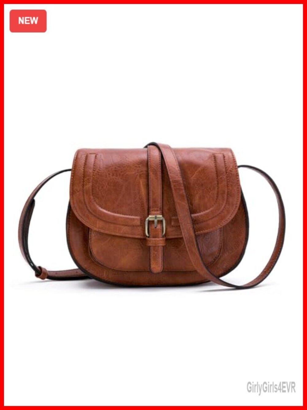 Vegan Leather Crossbody Saddle Purse with Adjustable Strap